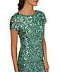 Adrianna Papell Petite Size Beaded Crew Neck Short Sleeve Column Gown, Color:Green Slate - Image 3