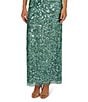 Adrianna Papell Petite Size Beaded Crew Neck Short Sleeve Column Gown, Color:Green Slate - Image 4