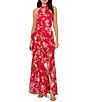 Adrianna Papell Petite Size Halter Neck Floral Print Ruffled Dress, Color:Pink Multi - Image 1