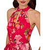 Adrianna Papell Petite Size Halter Neck Floral Print Ruffled Dress, Color:Pink Multi - Image 3