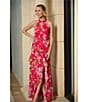 Adrianna Papell Petite Size Halter Neck Floral Print Ruffled Dress, Color:Pink Multi - Image 5