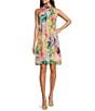 Adrianna Papell Petite Size Mock Neck Abstract Floral Chiffon Shift Dress, Color:Pink Multi - Image 1