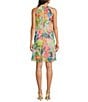 Adrianna Papell Petite Size Mock Neck Abstract Floral Chiffon Shift Dress, Color:Pink Multi - Image 2
