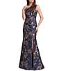 Adrianna Papell Petite Size One Shoulder Jacquard Gown - Image 1