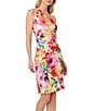 Adrianna Papell Petite Size Scuba Floral Print One Shoulder Neck Sleeveless Sheath Midi Dress, Color:Pink Multi - Image 1