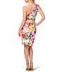 Adrianna Papell Petite Size Scuba Floral Print One Shoulder Neck Sleeveless Sheath Midi Dress, Color:Pink Multi - Image 2
