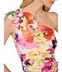 Adrianna Papell Petite Size Scuba Floral Print One Shoulder Neck Sleeveless Sheath Midi Dress, Color:Pink Multi - Image 3