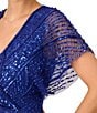 Color:Ultra Blue - Image 3 - Petite Size Short Dolman Sleeve V-Neck Beaded Mesh Gown