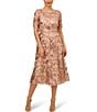 Color:Almondine - Image 1 - Petite Size Short Sleeve Crew Neck Sequin Embroidered Midi Dress