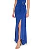 Color:Brilliant Sapphire - Image 4 - Petite Size Stretch Jersey One Shoulder Sleeveless Embellished Waist Gown