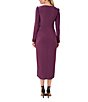 Color:Rich Shiraz - Image 2 - Petite Size Surplice V-Neck Long Sleeve Beaded Cuff Faux Wrap High-Low Hem Midi Dress