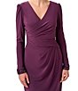 Color:Rich Shiraz - Image 3 - Petite Size Surplice V-Neck Long Sleeve Beaded Cuff Faux Wrap High-Low Hem Midi Dress