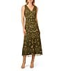 Adrianna Papell Petite Size V-Neck Beaded Midi Dress, Color:Olive - Image 1
