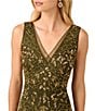 Adrianna Papell Petite Size V-Neck Beaded Midi Dress, Color:Olive - Image 3