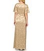 Adrianna Papell Petite Size V-Neck Flutter Sleeve Foil Leaf Printed Gown, Color:Champagne/Gold - Image 2