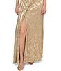 Adrianna Papell Petite Size V-Neck Flutter Sleeve Foil Leaf Printed Gown, Color:Champagne/Gold - Image 4