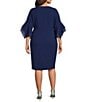 Adrianna Papell Plus Size 3/4 Sleeve Crepe Combo Sheath Dress, Color:Navy Satin - Image 2