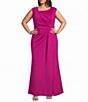 Adrianna Papell Plus Size Asymmetrical Neck Cap Sleeve Long Sheath Dress - Image 1