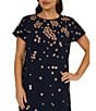 Adrianna Papell Plus Size Beaded Crepe Cap Sleeve Shift Dress, Color:Midnight Rose - Image 3