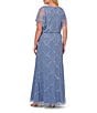 Color:French Blue - Image 2 - Plus Size Beaded Mesh Jewel Neck Short Flutter Sleeve Blouson Gown