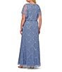 Color:French Blue - Image 4 - Plus Size Beaded Mesh Jewel Neck Short Flutter Sleeve Blouson Gown