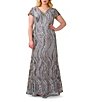 Color:Silver Multi - Image 1 - Plus Size Cap Sleeve V-Neck Sequin Embroidered Gown