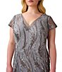 Color:Silver Multi - Image 3 - Plus Size Cap Sleeve V-Neck Sequin Embroidered Gown