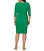 Color:Vivid Green - Image 2 - Plus Size Crepe Knit Tie Waist 3/4 Sleeve Round Neck Sheath Dress