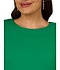 Color:Vivid Green - Image 3 - Plus Size Crepe Knit Tie Waist 3/4 Sleeve Round Neck Sheath Dress