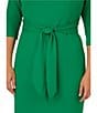 Color:Vivid Green - Image 5 - Plus Size Crepe Knit Tie Waist 3/4 Sleeve Round Neck Sheath Dress