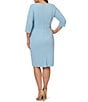 Adrianna Papell Plus Size Crepe Knit Tie Waist 3/4 Sleeve Round Neck Sheath Dress, Color:Blue Mist - Image 5
