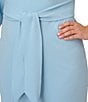 Adrianna Papell Plus Size Crepe Knit Tie Waist 3/4 Sleeve Round Neck Sheath Dress, Color:Blue Mist - Image 6