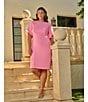 Adrianna Papell Plus Size Crew Neck Pearl Trim Crepe Dress, Color:Cherry Blossom - Image 5