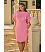 Adrianna Papell Plus Size Crew Neck Pearl Trim Crepe Dress, Color:Cherry Blossom - Image 6