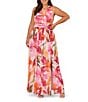 Adrianna Papell Plus Size Floral Chiffon Maxi Dress, Color:Pink Orange - Image 1