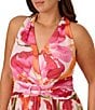 Adrianna Papell Plus Size Floral Chiffon Maxi Dress, Color:Pink Orange - Image 3