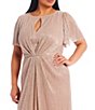 Color:Blush - Image 3 - Plus Size Keyhole Neck Flutter 3/4 Sleeve Crinkle Metallic Pleated Sheath Glitter Gown