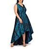 Adrianna Papell Plus Size Jacquard Floral Print V-Neck Sleeveless High Low Skirt Gown, Color:Cobalt Multi - Image 1