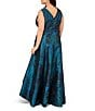 Adrianna Papell Plus Size Jacquard Floral Print V-Neck Sleeveless High Low Skirt Gown, Color:Cobalt Multi - Image 2