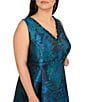 Adrianna Papell Plus Size Jacquard Floral Print V-Neck Sleeveless High Low Skirt Gown, Color:Cobalt Multi - Image 3