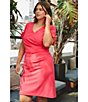 Adrianna Papell Plus Size Knit Crepe Short Sleeve Dress, Color:Petunia - Image 5