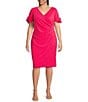 Adrianna Papell Plus Size Knit Crepe Short Sleeve Dress, Color:Petunia - Image 1