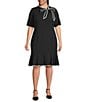 Adrianna Papell Plus Size Knit Crepe Tie Neck Dress, Color:Black/Ivory - Image 1