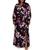 Color:Black Multi - Image 5 - Plus Size Long Sleeve Polo Neck Floral Print Chiffon Shirt Dress