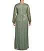 Color:Green Slate - Image 2 - Plus Size Long Sleeve Surplice V-Neck Knotted Waist Long Metallic Gown