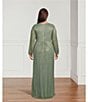 Color:Green Slate - Image 5 - Plus Size Long Sleeve Surplice V-Neck Knotted Waist Long Metallic Gown