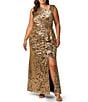 Adrianna Papell Plus Size Metallic Crinkle Long Dress - Image 1
