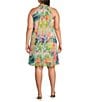 Adrianna Papell Plus Size Mock Neck Abstract Floral Chiffon Shift Dress, Color:Pink Multi - Image 2