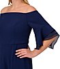 Color:Navy Satin - Image 6 - Plus Size Off The Shoulder Organza Tiered 3/4 Sleeve Stretch Crepe Jumpsuit