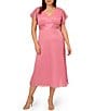 Color:Faded Rose - Image 3 - Plus Size Short Flutter Sleeve V-Neck Crinkle Metallic Mesh Midi Dress